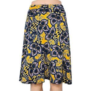 Renee C Gold Purple Floral A Line Skirt Versatile Pull On Bias Cut Fully Lined